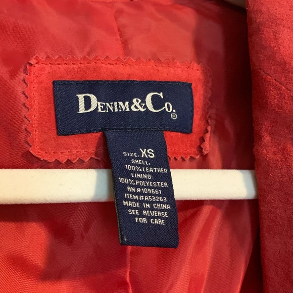 Denim & CO Red Leather Fringe Jacket XS - Picture 3 of 8